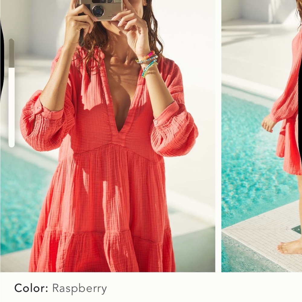 Anthropologie Raspberry Gauze Kallie Swim Coverup Dress XS nwt